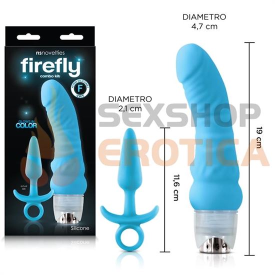 Kit vibrador mas dilatador anal fluorescentes celestes